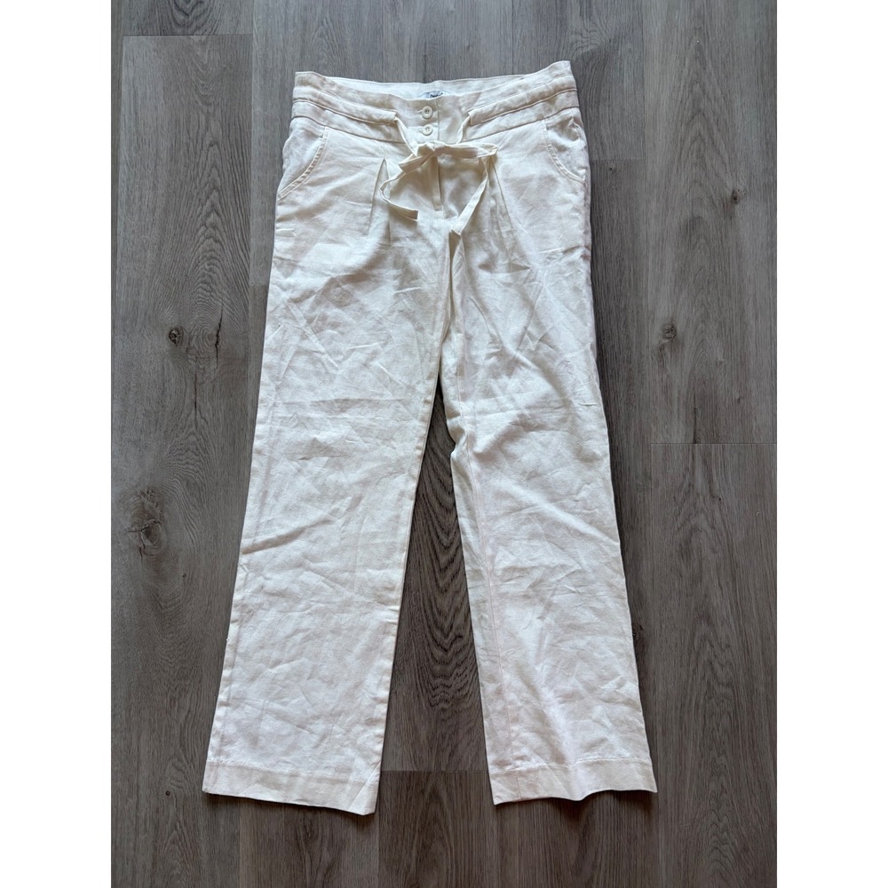 Papaya Women Cream Linen Wide Leg Pant Size M Coastal Relaxed Resort Vacation